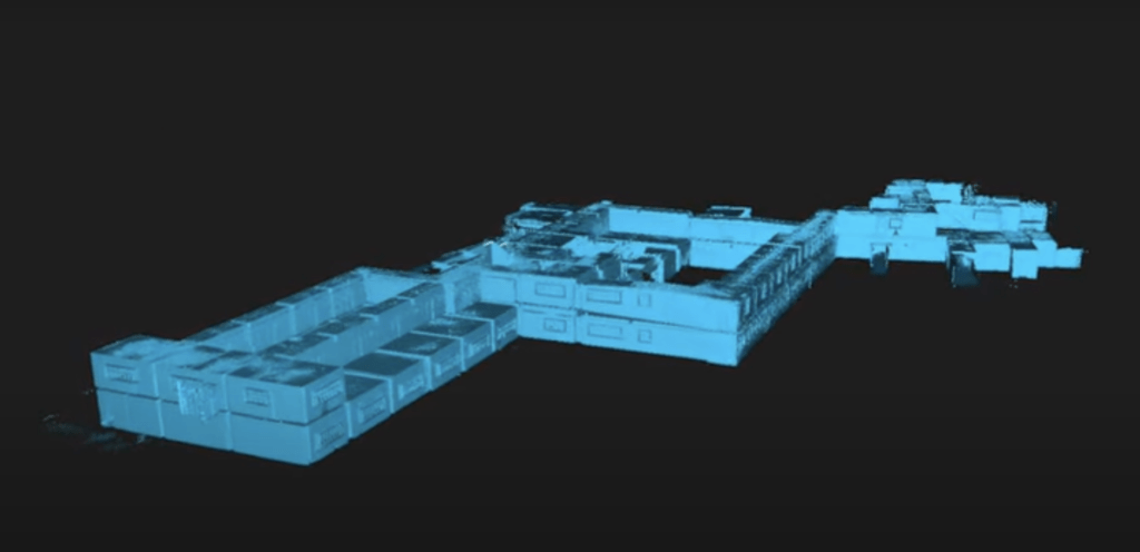 Nuage de points d'un bâtiment à 2 étages scanné avec le MS-96 de Viametris.