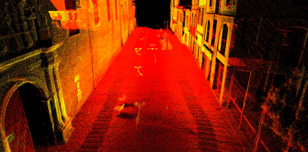 Filtered point cloud in colored reflectivity, seen in PPIMMS, the Viametris post-processing software.