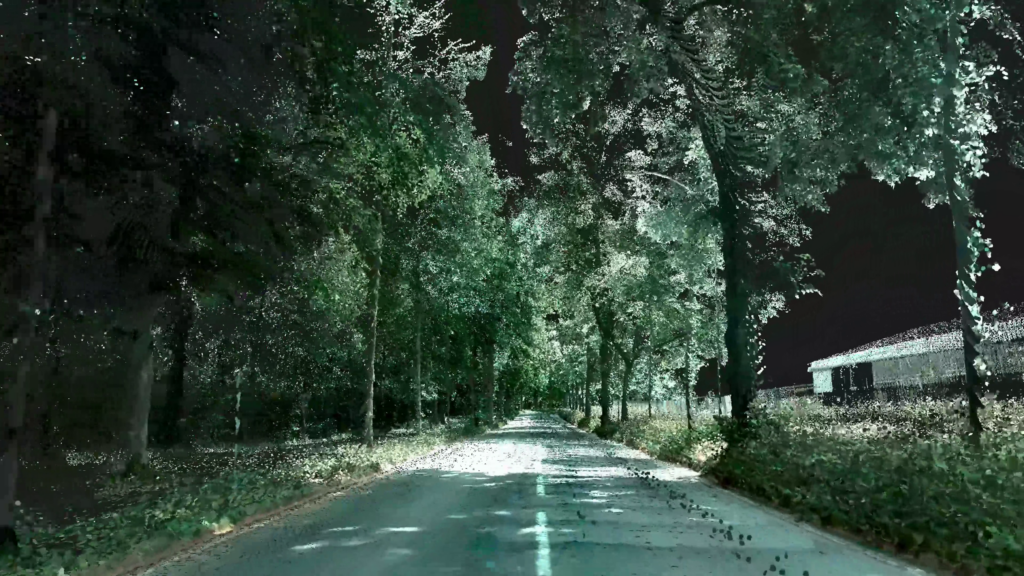 Point cloud of a road with a vegetal coverage scanned with the Viametris MS-96.