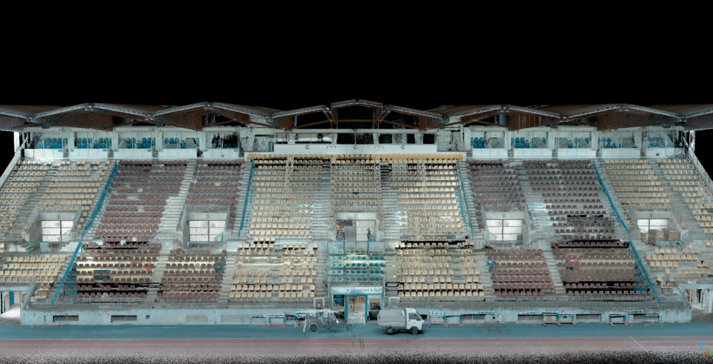 Point cloud of a stadium stand captured by the Viametris MS-96.