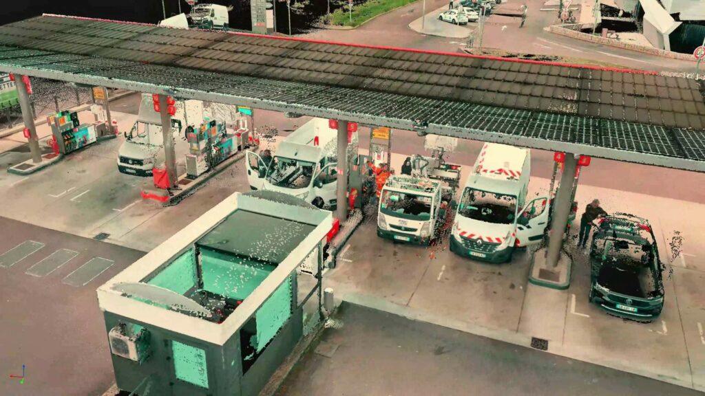 Point cloud of a gas station scanned with the MS-96.